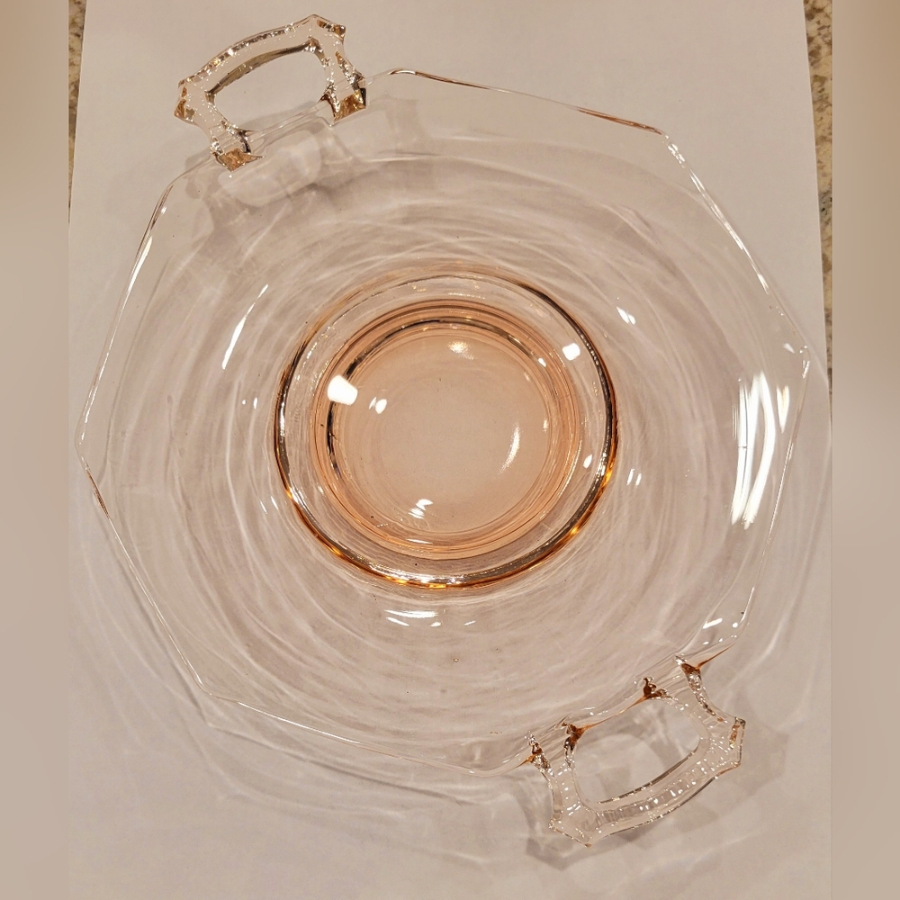 Vintage Pink Depression Glass Polygon Shape Candy Dish With Handles